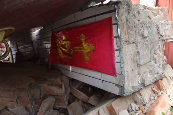 The pillar of a demolished Catholic church in Puyang, in China's central Henan Province on Aug. 13, 2018. (Greg Baker/AFP/Getty Images)