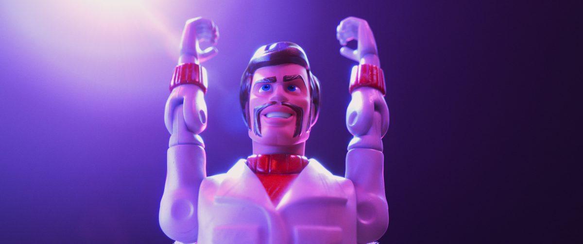 Duke Caboom (voiced by Keanu Reeves) is a 1970s Canadian stuntman toy. However, Duke has never been able to actually do the awesome stunts advertised in his own toy commercial. (Disney/Pixar)