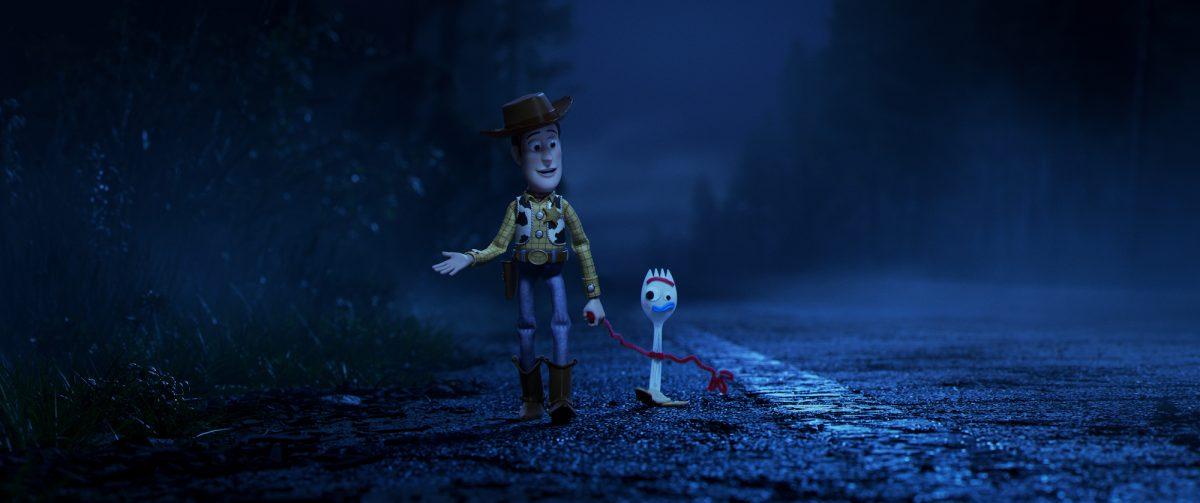 Woody (L, voiced by Tom Hanks) takes it upon himself to show Forky (voiced by Tony Hale) why he should embrace being a toy. Disney/Pixar)