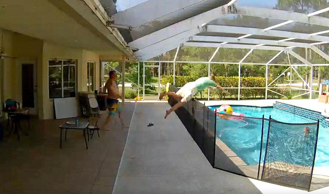 Chilling Video Shows Toddler Falling Into Fenced Swimming Pool Within Seconds