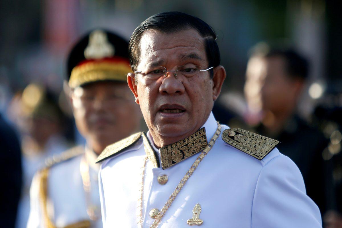 Cambodia's Prime Minister Hun Sen arrives at the Independence Monument to attend celebrations marking the 65th anniversary of the country's independence from France, in Phnom Penh, Cambodia, on Nov. 9, 2018. (Samrang Pring/Reuters)