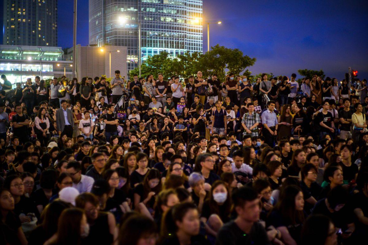 Members of the territory's medical sector attend a protest in the latest opposition to a planned extradition law in Edinburgh Place, Hong Kong, on Aug. 2, 2019. (Anthony Wallace/AFP/Getty Images)