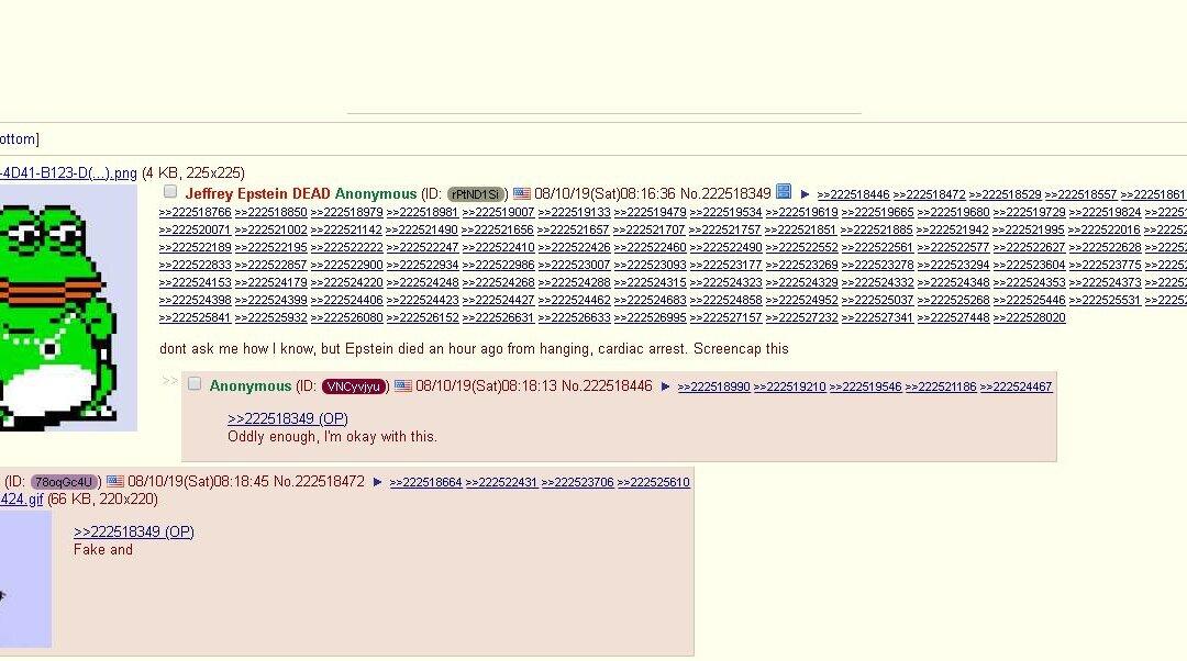 FDNY Reviewing 4Chan Post on Jeffrey Epstein’s Death Made Before Knowledge Was Public