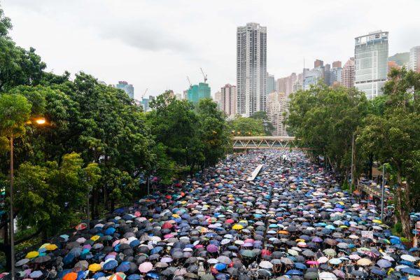 Protesters march against a controversial extradition bill in the Causeway Bay area in Hong Kong, on Aug. 18, 2019. (Billy H.C. Kwok/Getty Images)