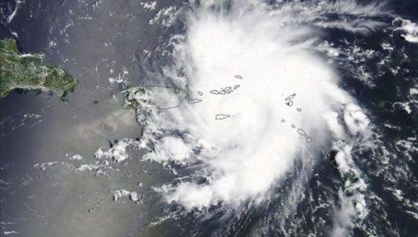 Hurricane Dorian is shown in this photo taken by NASA's Terra satellite MODIS instrument as it nears St. Thomas and the U.S. Virgin Islands as it continues its track toward Florida's east coast August 28, 2019. (NASA Worldview, Earth Observing System Data and Information System (EOSDIS)/Handout via Reuters)