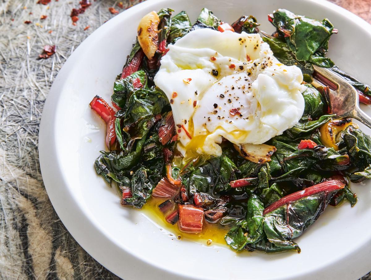 Poached Egg and Silky Braised Greens