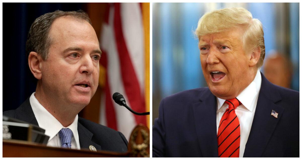 (L)-Committee chairman Rep. Adam Schiff (D-Calif.) delivers opening remarks at a hearing before the House Select Committee on Intelligence in Washington on Sept. 26, 2019. (Alex Wong/Getty Images) (R)-President Donald Trump speaks to the media at the United Nations in New York on Sept. 24, 2019. (Spencer Platt/Getty Images)