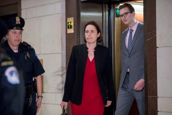 Former White House adviser on Russia, Fiona Hill, arrives to testify before congressional lawmakers as part of the House impeachment inquiry into President Donald Trump, at Capitol Hill in Washington on Oct. 14, 2019. (Andrew Harnik/AP Photo)