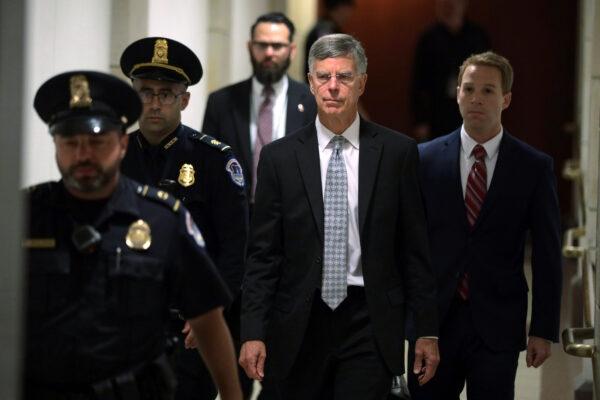 Bill Taylor (C), the top U.S. diplomat to Ukraine, arrives at a closed session before the House Intelligence, Foreign Affairs and Oversight committees on Oct. 22, 2019. (Alex Wong/Getty Images)