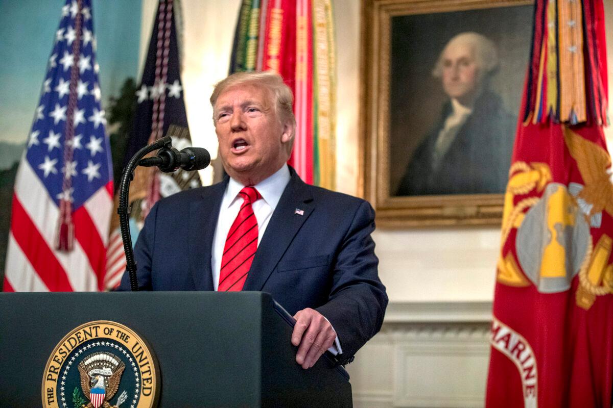 President Donald Trump makes a statement in the Diplomatic Reception Room of the White House on Oct. 27, 2019. (Tasos Katopodis/Getty Images)