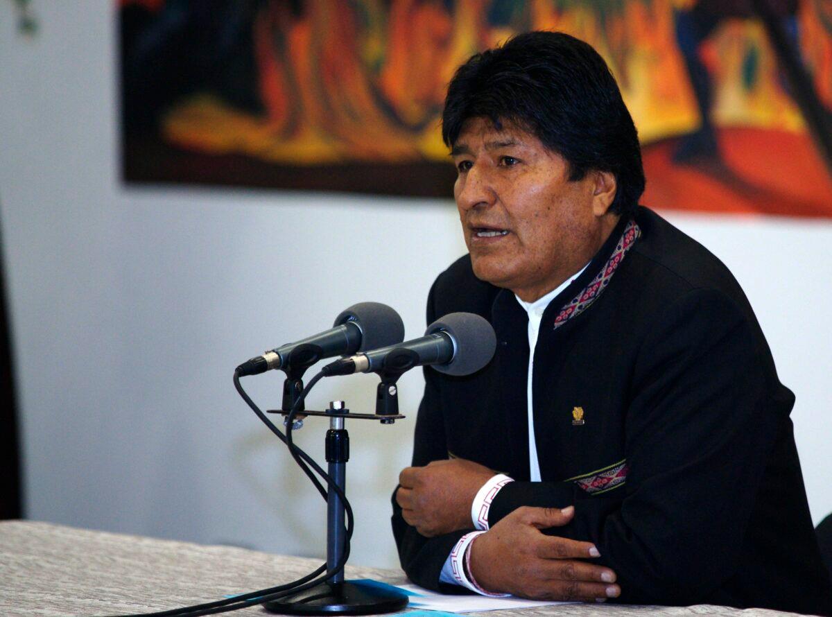 President of Bolivia and presidential candidate for MAS Evo Morales speaks during a press conference in La Paz, Bolivia, on Oct. 23, 2019. (Javier Mamani/Getty Images)