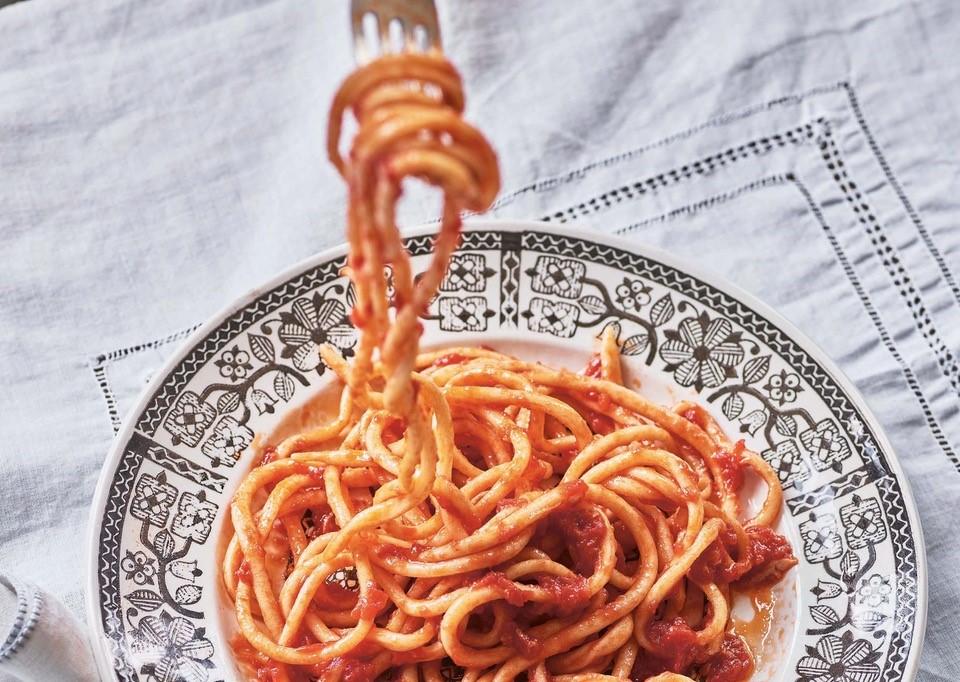 Giuseppina’s Pici With Garlic Tomato Sauce