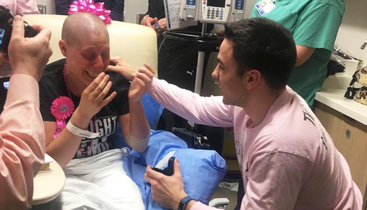 Loyal Boyfriend Who Stuck With Girlfriend During Breast Cancer Proposes on Her Last Day of Chemo