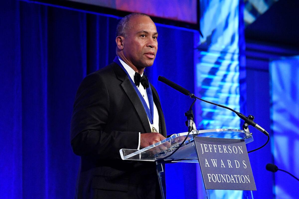 Former Massachusetts Gov. Deval Patrick speaks on stage at Capital Hilton in Washington on June 22, 2017. (Larry French/Getty Images)