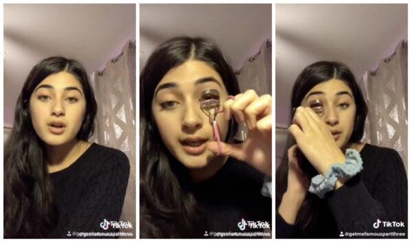 U.S. teen Feroza Aziz informs viewers about the Chinese Communist Party's detention of at least 1 million Uyghurs in Xinjiang, China, in a video on TikTok, which was later censored. (Courtesy of Feroza Aziz/Twitter)