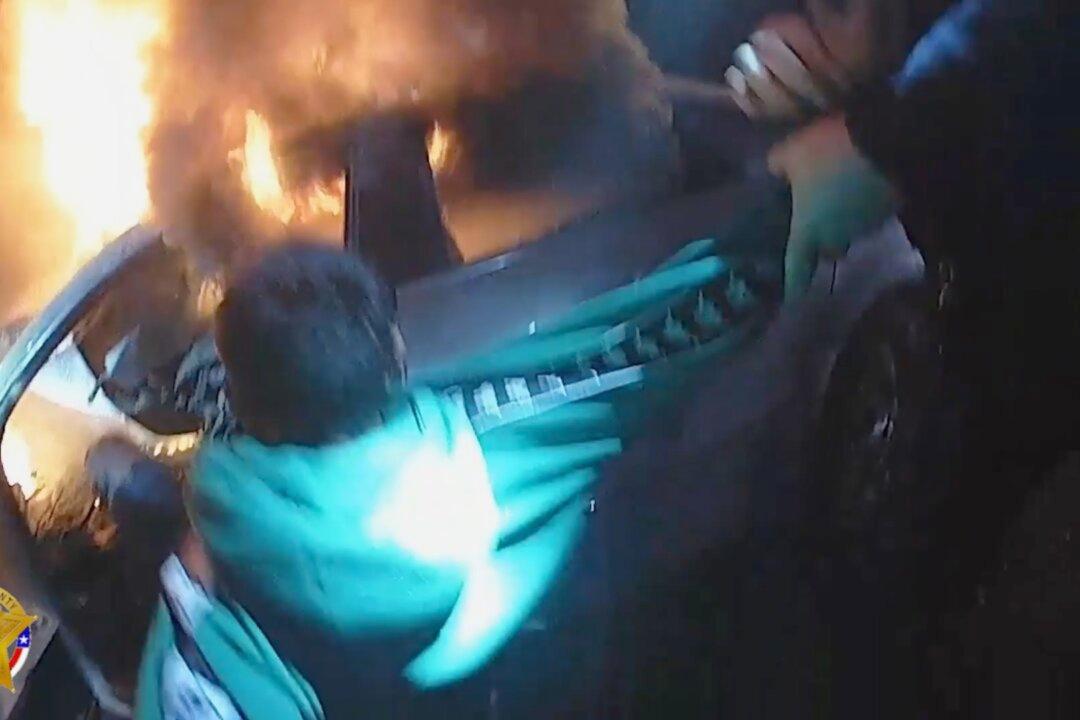 Driver Trapped in Burning Car Rescued by Texas Deputies in Dramatic Video
