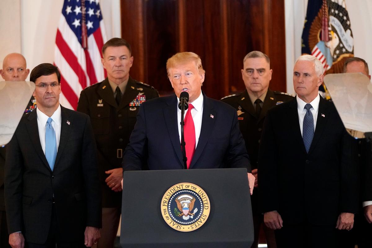 President Donald Trump speaks from the White House in Washington, on Jan. 8, 2020. (Win McNamee/Getty Images)