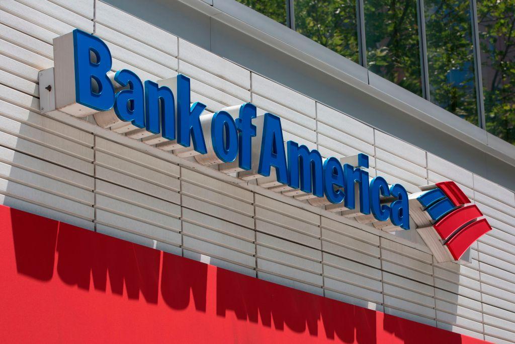 The Bank of America logo is seen outside a branch in Washington, DC, on July 9, 2019. (Alastair Pike/AFP/Getty Images)