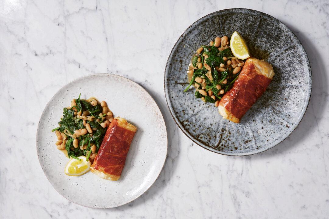 Prosciutto-Wrapped Cod With Garlicky Spinach