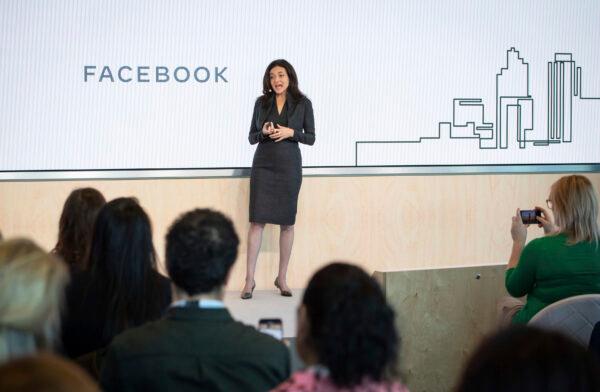 Facebook's Chief Operating Officer Sheryl Sandberg speaks during a press conference in London on Jan. 21, 2020. (Dominic Lipinski/PA via AP)