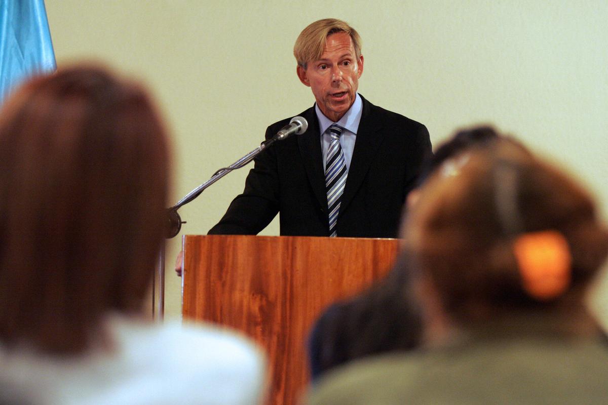 Anders Kompass, representative of the Office of the United Nations High Commissioner for Human Rights in Guatemala, delivers a speech during the presentation of the report by Yakin Erturk, "United Nations Special Rapporteur on Violence Against Women, its Causes and Consequences," in Guatemala City, on April 17, 2007. (Orlando Sierra/AFP via Getty Images)