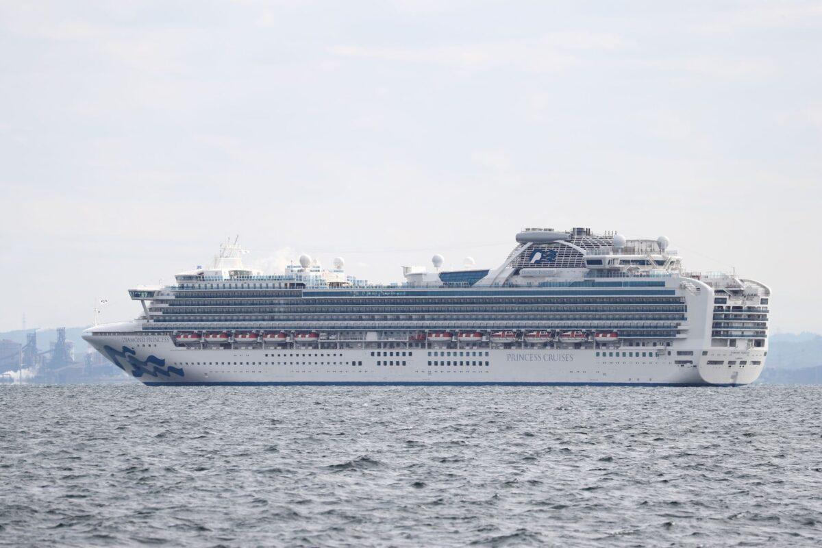 The Diamond Princess cruise ship with over 3,000 people sits anchored in quarantine off the port of Yokohama on Feb. 4, 2020, a day after it arrived with passengers feeling ill. (Behrouz Mehri/AFP via Getty Images)