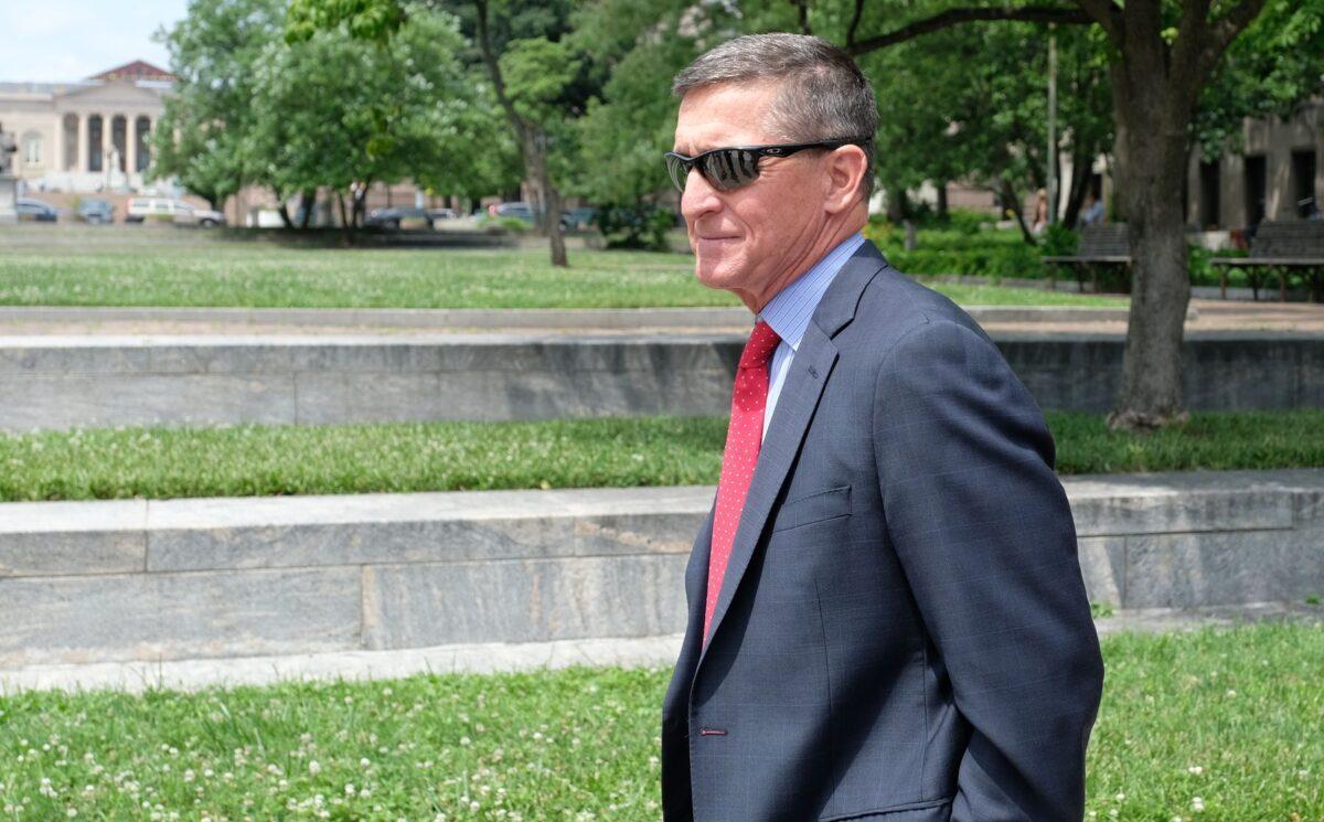President Donald Trump’s former national security adviser Michael Flynn leaves the E. Barrett Prettyman U.S. Courthouse in Washington on June 24, 2019. (Alex Wroblewski/Getty Images)