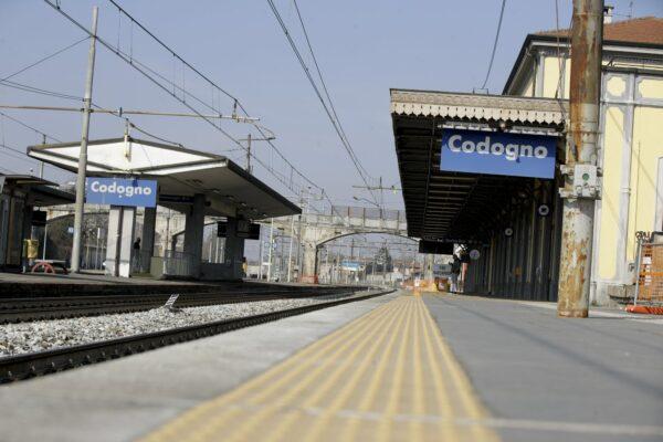 A view of the platform at the Codogno train station, near Lodi, Northern Italy on Feb. 22, 2020. (Luca Bruno/AP Photo)