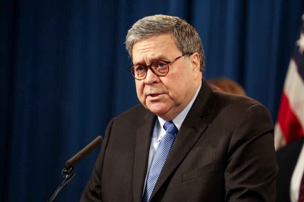Attorney General William Barr at the Justice Department in Washington on Jan. 13, 2020. (Charlotte Cuthbertson/The Epoch Times)