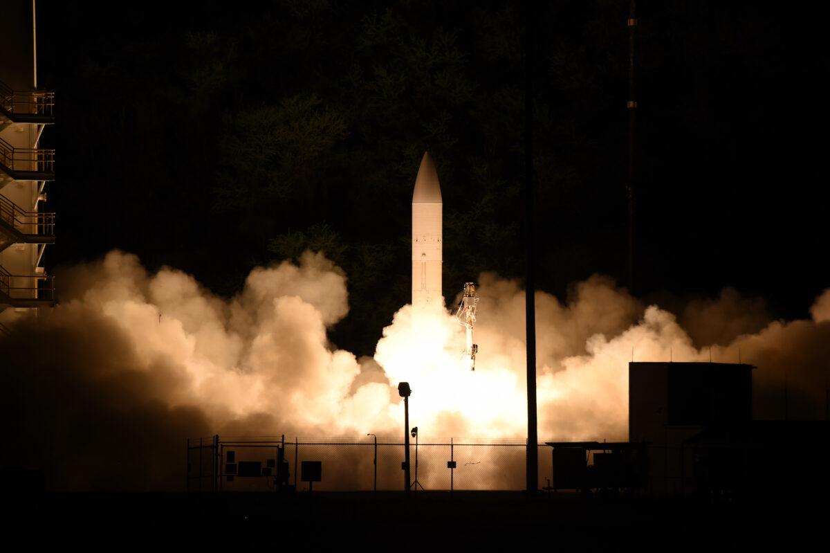 A common hypersonic glide body (C-HGB) launches from Pacific Missile Range Facility, Kauai, Hawaii, on March 19, 2020, during a Department of Defense flight experiment. (U.S. Navy photo/Released)