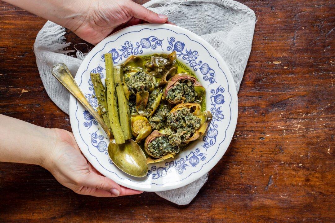 Carciofi Ritti (Braised Stuffed Artichokes)