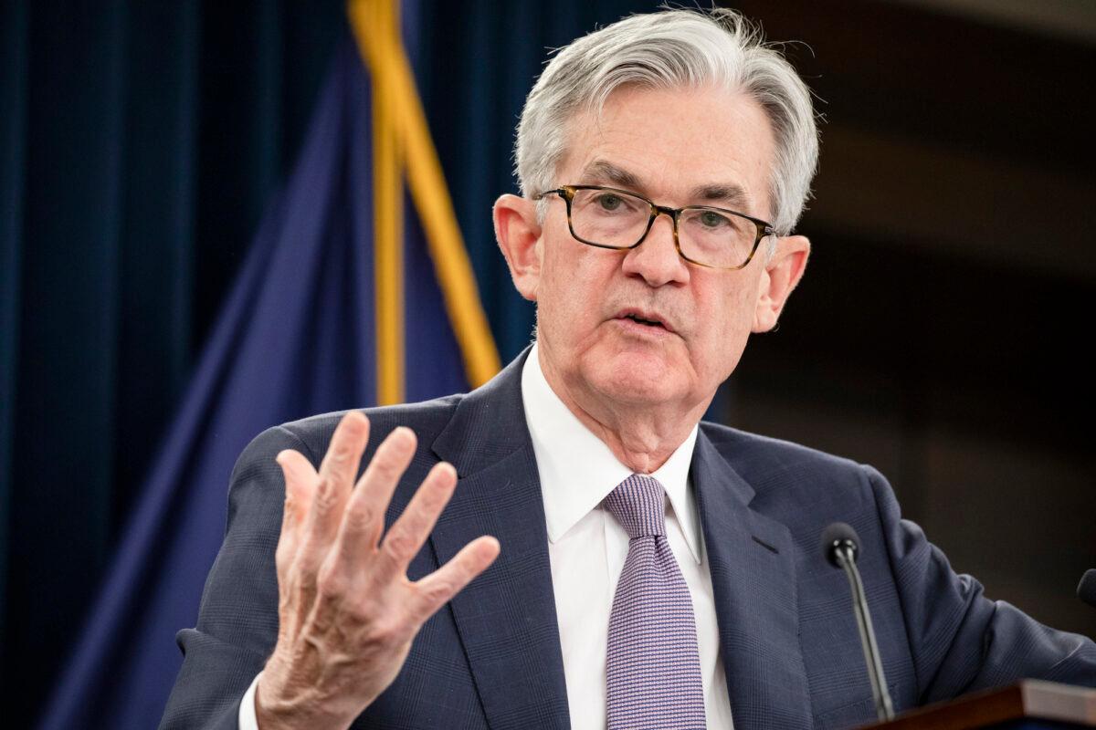 Federal Reserve Chair Jerome Powell speaks at a press conference in Washington, on Jan. 29, 2020. (Samuel Corum/Getty Images)