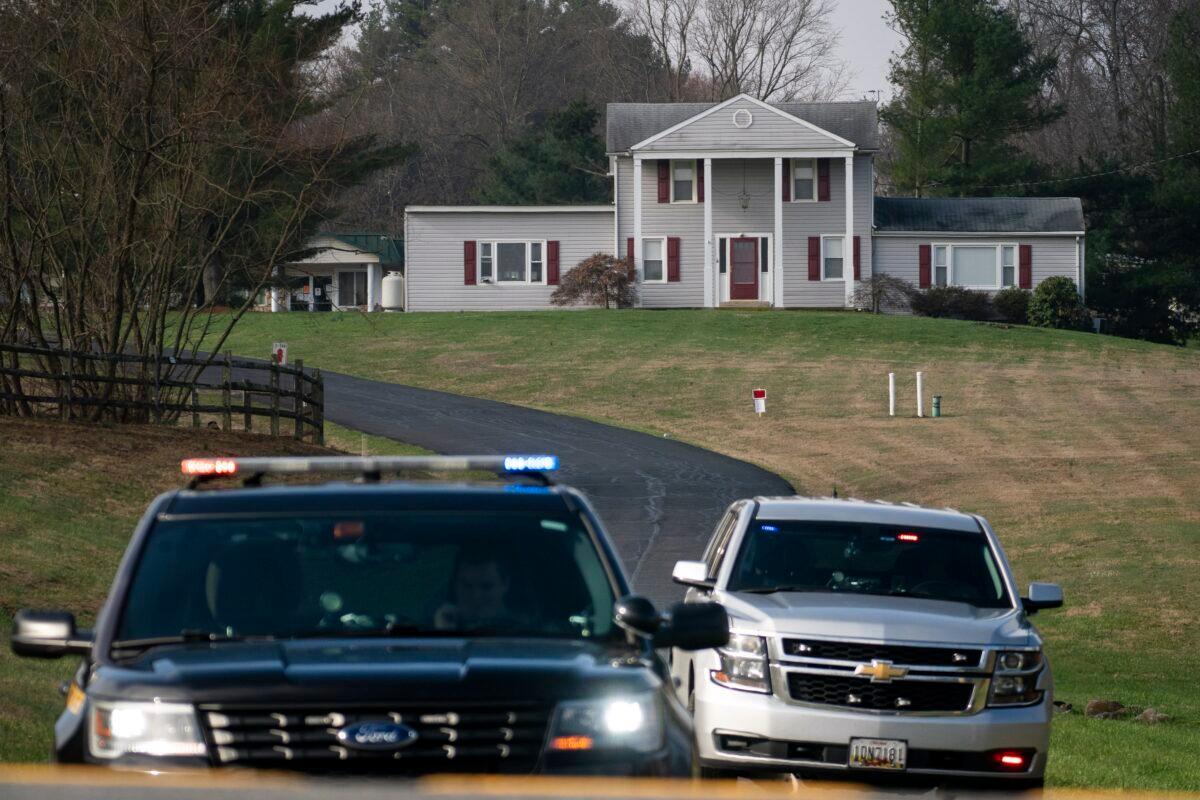 A Maryland State Trooper vehicle guards the entrance to Pleasant View Nursing Home in Mount Airy, Md., on March 30, 2020. (Drew Angerer/Getty Images)