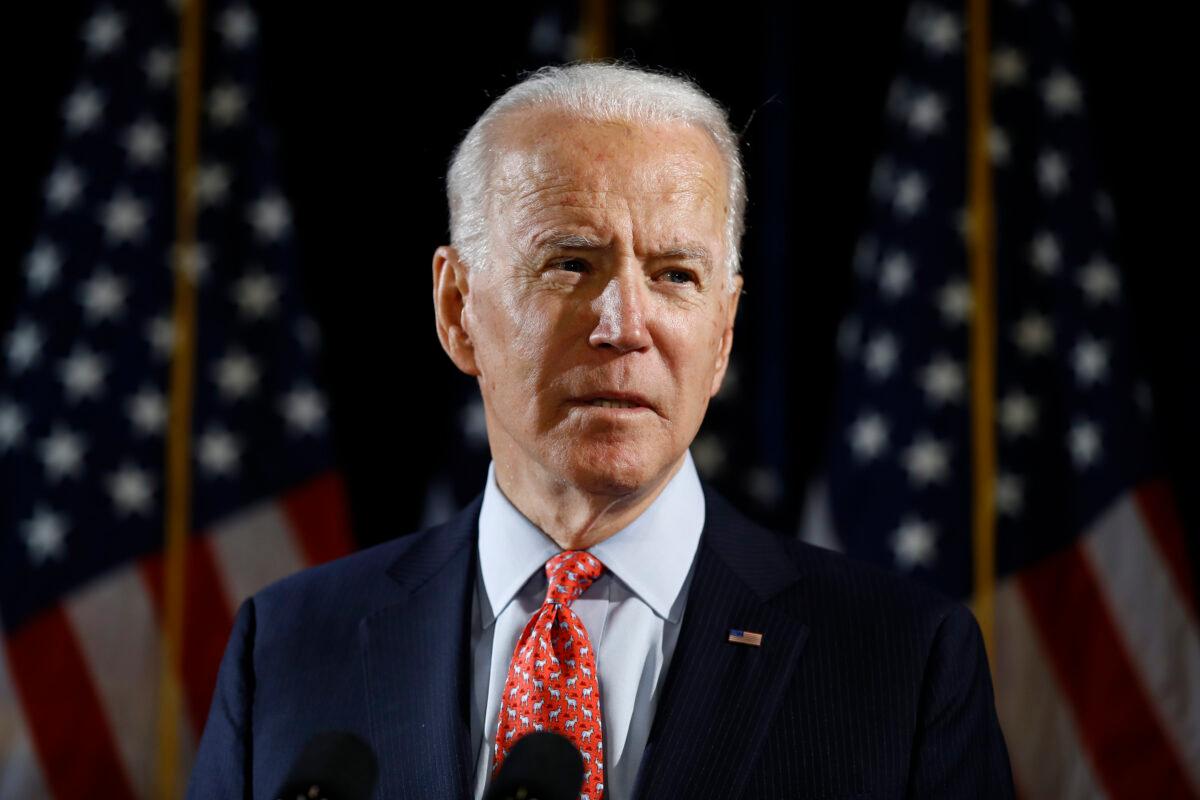 Democratic presidential candidate former Vice President Joe Biden speaks about the CCP virus in Wilmington, Delaware on March 12, 2020. (Matt Rourke/AP Photo)