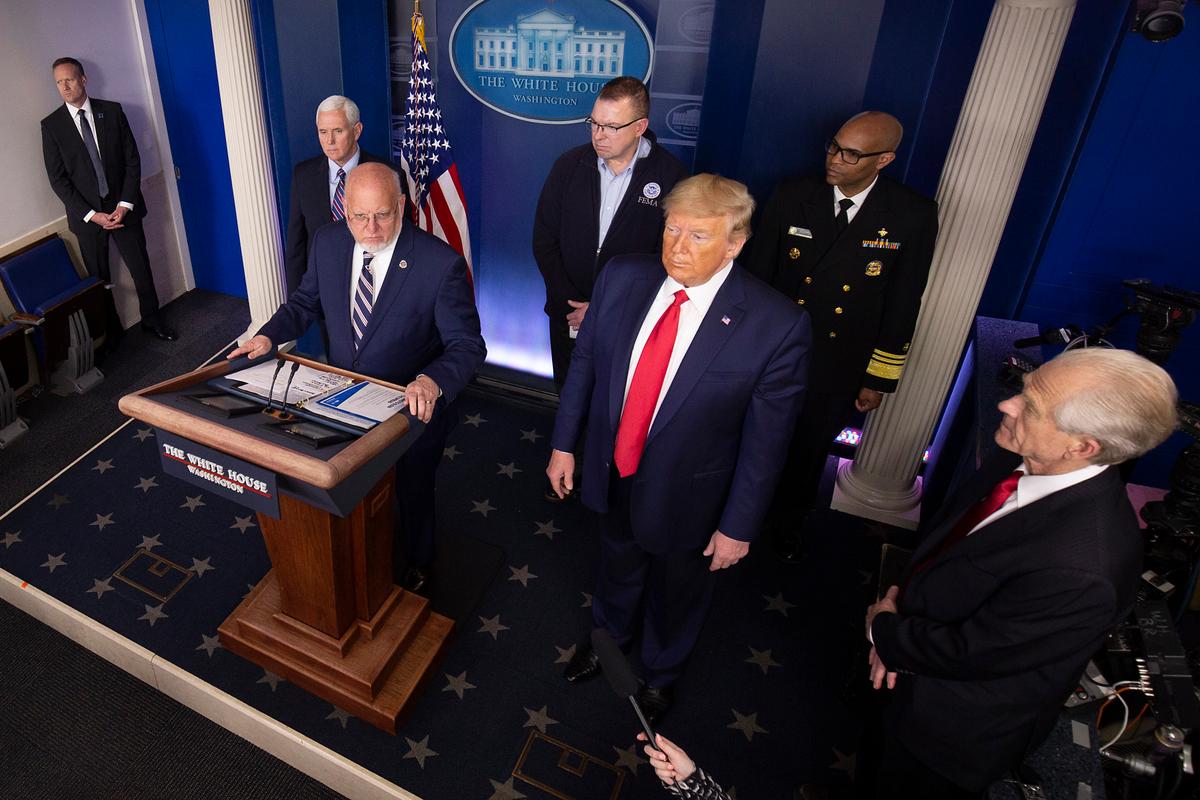 Dr. Robert Redfield, director of the Center for Disease Control and Prevention, speaks at the daily CCP virus briefing with President Donald Trump and other officials at the White House in Washington on March 22, 2020. (Tasos Katopodis/Getty Images)