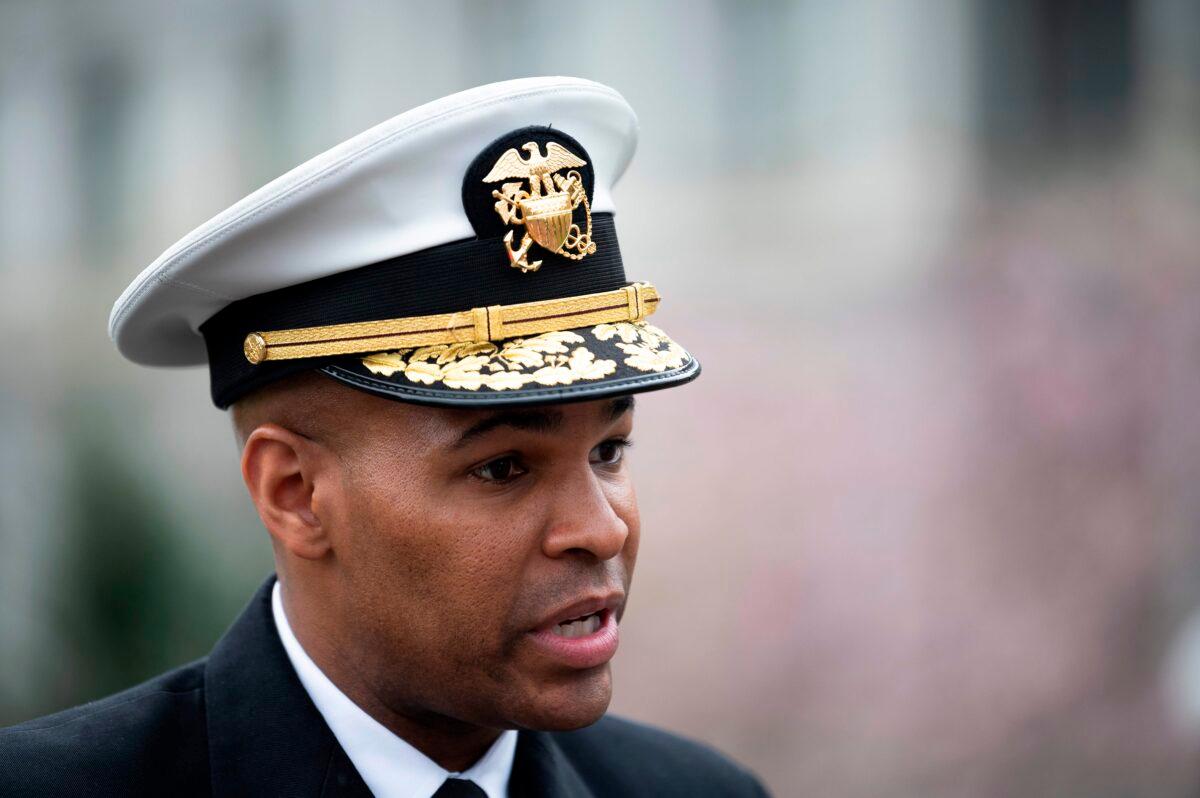 Surgeon General Jerome Adams speaks outside the White House in Washington on March 20, 2020. (Jim Watson/AFP via Getty Images)