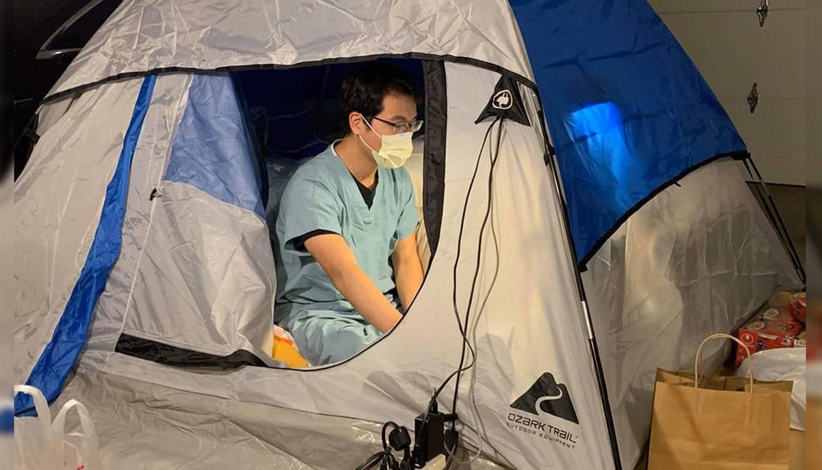 Doctor Treating COVID-19 Patients Moves Into Tent in Garage to Protect His Family