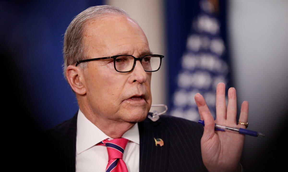 Director of the National Economic Council Larry Kudlow speaks to reporters inside the Brady Press Briefing Room at the White House in Washington on Feb. 13, 2020. (Tom Brenner/Reuters)
