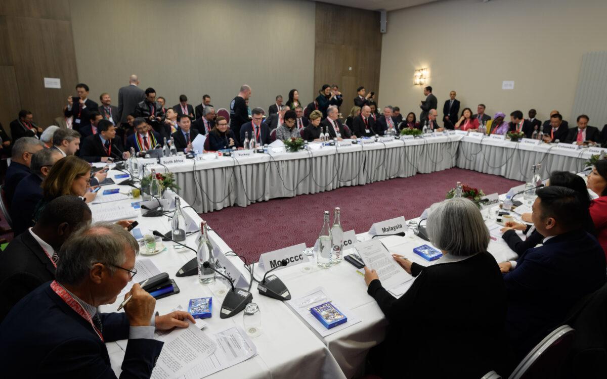 The opening of a World Trade Organization ministerial meeting on the sideline of the World Economic Forum annual meeting in Davos on Jan. 24, 2020. (Fabrice Coffrini/AFP via Getty Images)