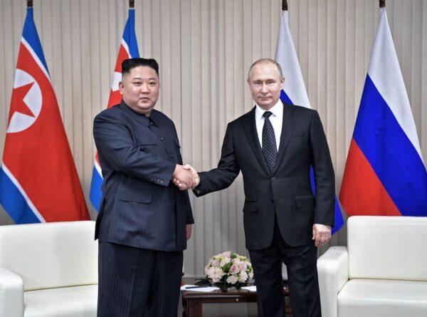 Russian President Vladimir Putin meets with North Korean leader Kim Jong Un at the Far Eastern Federal University campus on Russky island in the far-eastern Russian port of Vladivostok on April 25, 2019. (Alexey Nikolsky/ AFP via Getty Images)
