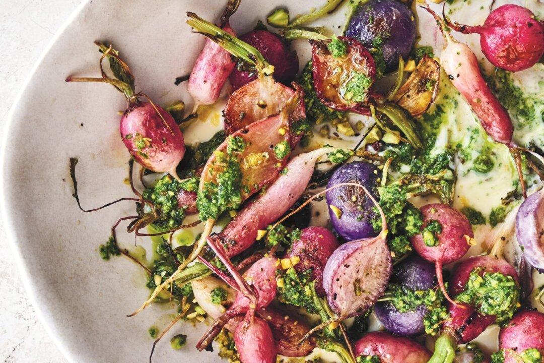 Roasted Radishes With Radish Green Pesto and Crème Fraîche