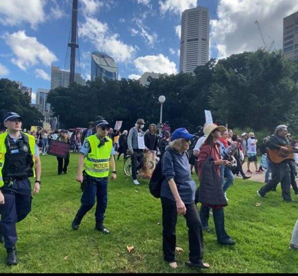 Police walk with the marchers without incident in Sydney on May 30, 2020. (Supplied)