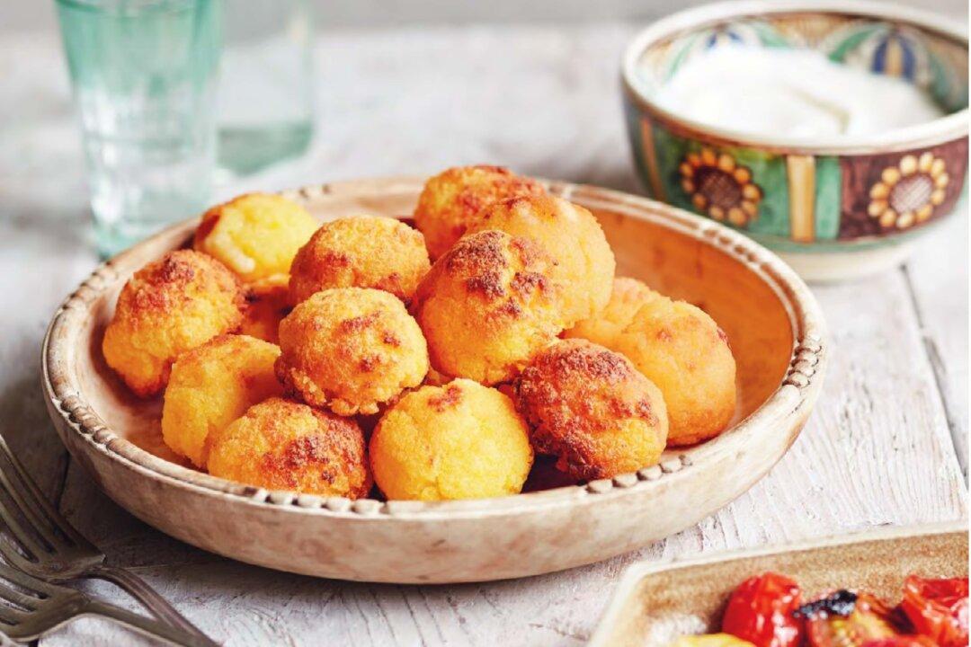 Oven-Baked Cheese Polenta Balls (Bulz) With Yogurt and Roasted Tomatoes