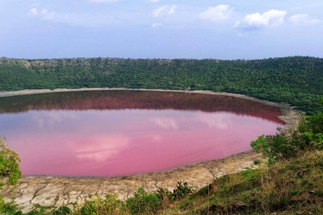 Ancient Crater Lake Formed by Meteor Suddenly Changes Color From Green to Pink, Stuns Scientists