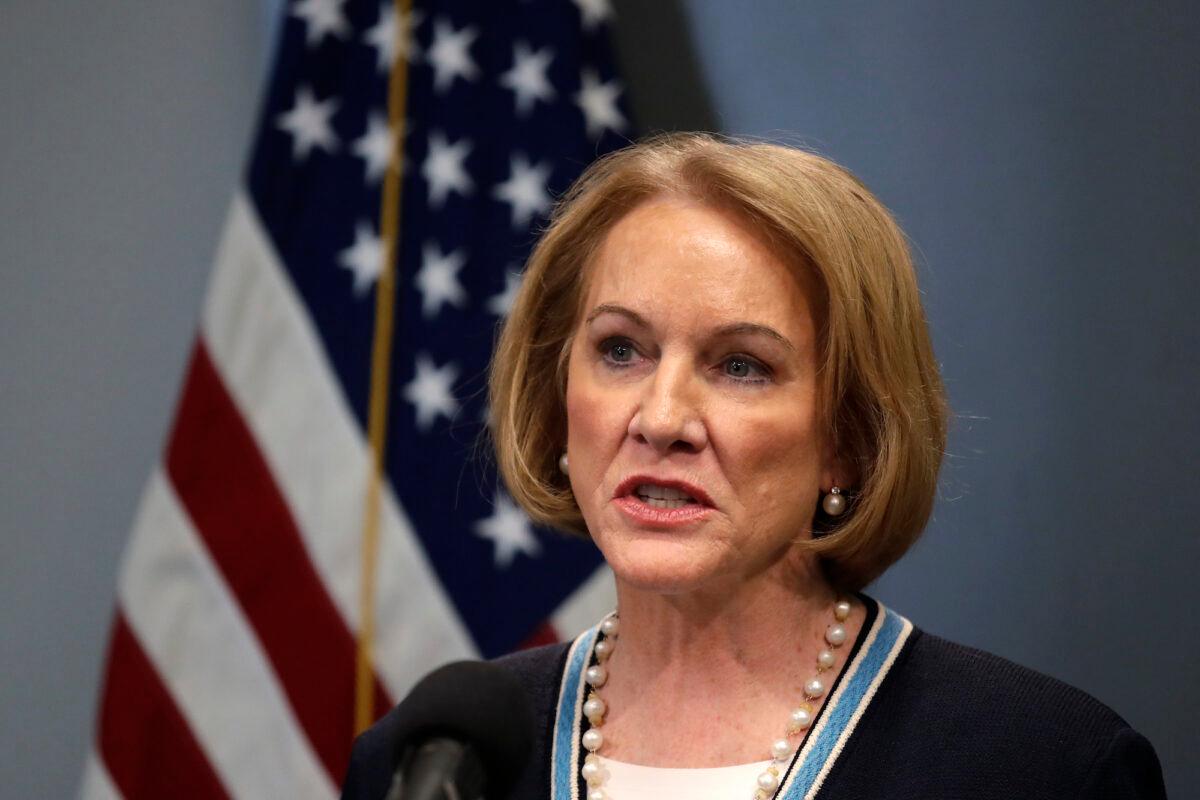 Seattle Mayor Jenny Durkan speaks at a news conference about the COVID-19 outbreak in Seattle, Washington, on March 16, 2020. (Elaine Thompson/Pool/Getty Images)
