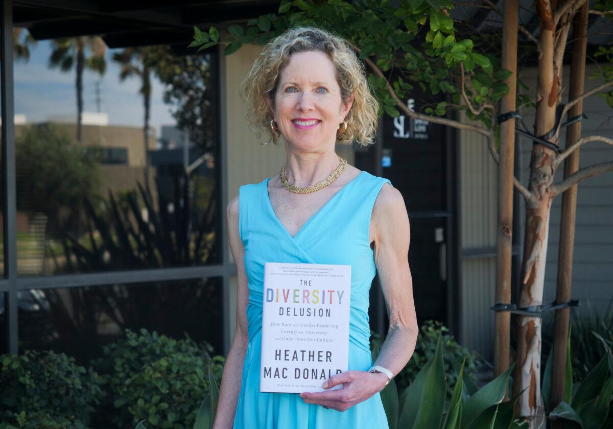 Manhattan Institute fellow Heather Mac Donald with her book "The Diversity Delusion." (Ke Yuan/Epoch Times)