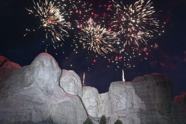Fireworks explode above the Mount Rushmore National Monument during an Independence Day event in Keystone, South Dakota, July 3, 2020. (Saul Loeb/AFP via Getty Images)