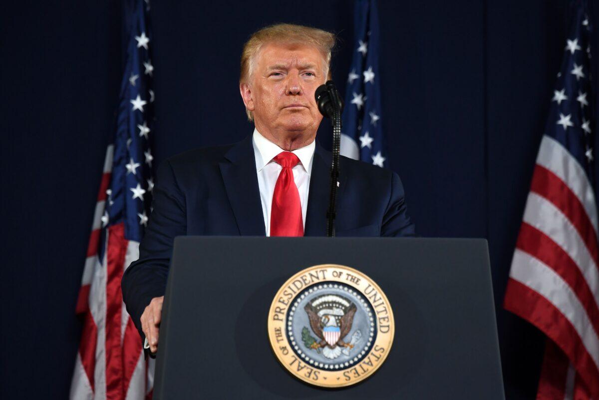 President Donald Trump gestures as he speaks during the Independence Day events at Mount Rushmore National Memorial in Keystone, S.D., on July 3, 2020. (Saul Loeb/AFP via Getty Images)