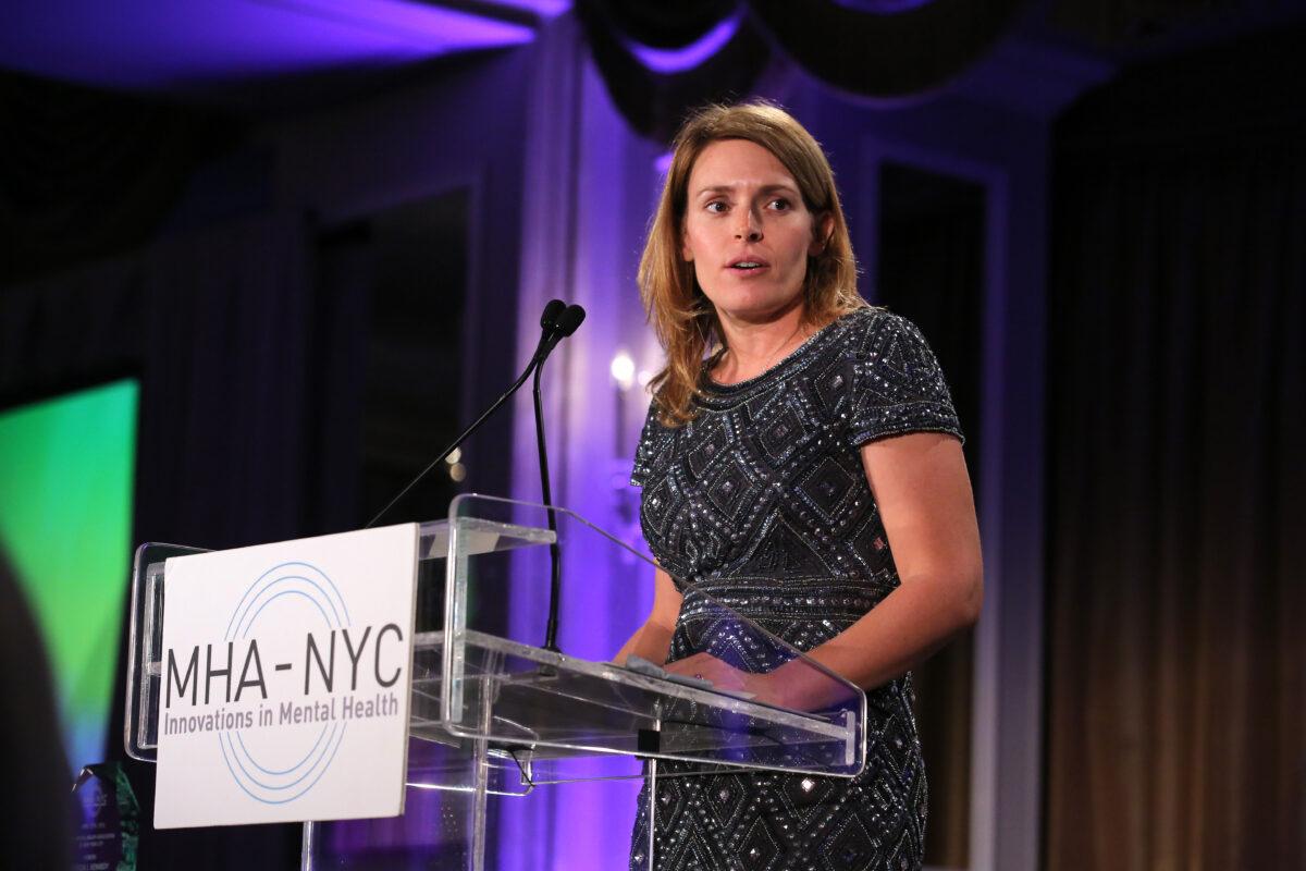 Amy Kennedy, Education Director of the Kennedy Forum, and wife of former Rep. Patrick Kennedy (D-R.I.), speaks during an event in New York City in 2016. (Jemal Countess/Getty Images)