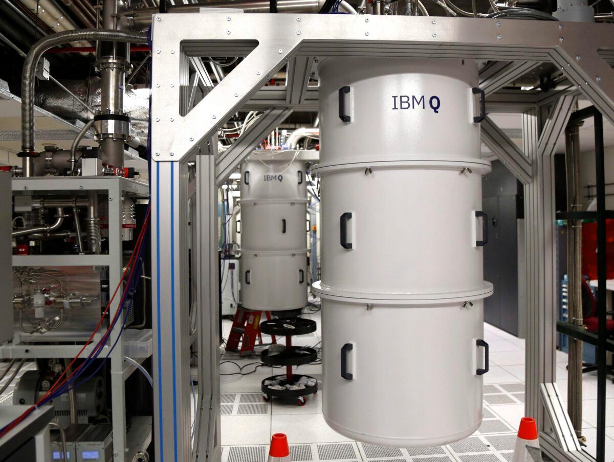 A quantum computer, encased in a refrigerator that keeps the temperature close to absolute zero, in the quantum computing lab at the IBM Thomas J. Watson Research Center in Yorktown Heights, N.Y., on Feb. 27, 2018. (Seth Wenig/AP Photo)